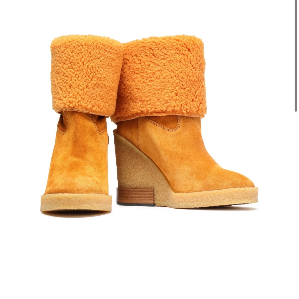Brand New - Tod’s Orange Shearling Wedge ankle boots